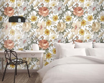 Peel & Stick blooming flowers wallpaper removable vintage chamomile Rose hibiscus floral nursery temporary wallpaper self adhesive