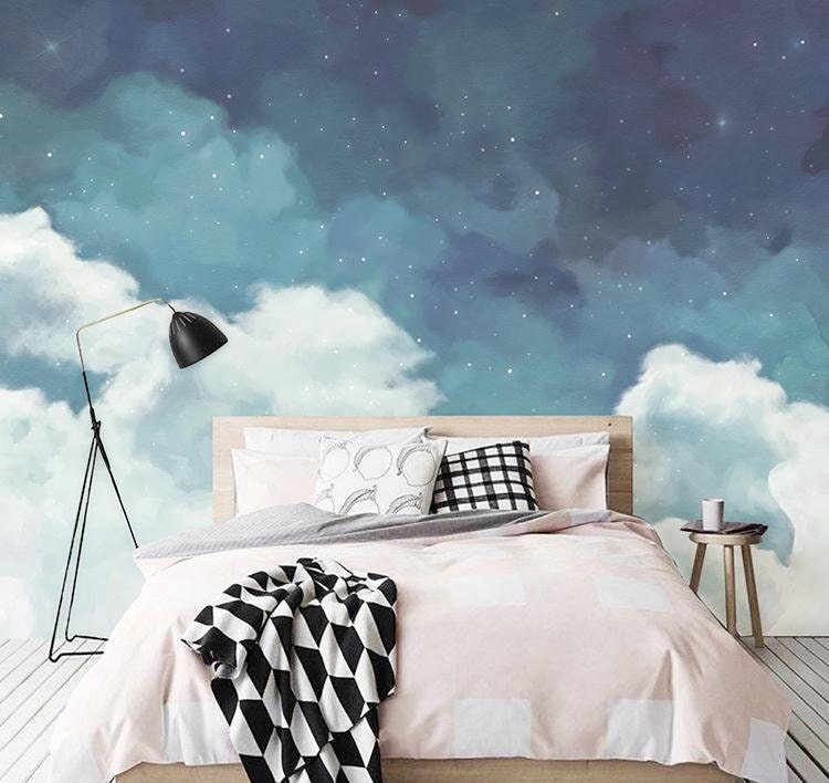 Removable Water-Activated Wallpaper Sky Cloud Simple Minimal Children Nursery 