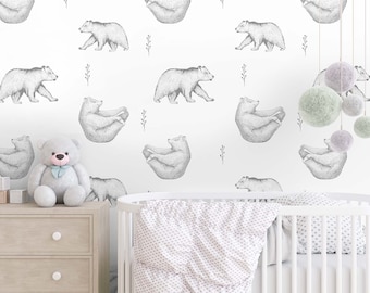 Yoga bears wallpaper peel and stick nursery wall decor removable kids wall paper design self adhesive color dimensions customizable