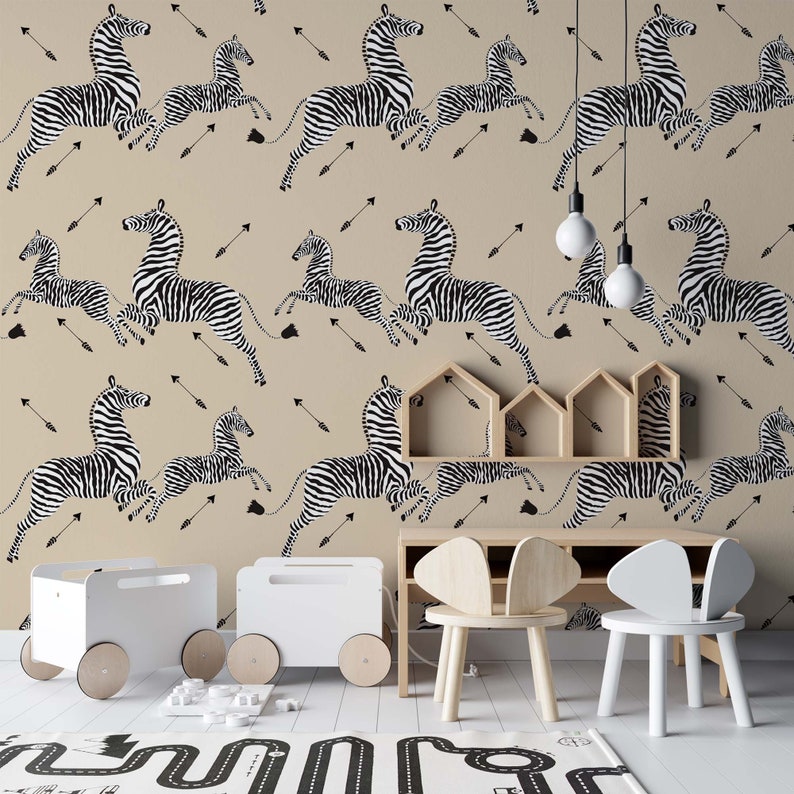 Leaping Zebra Wallpaper Peel and Stick Nursery Wallpaper - Etsy