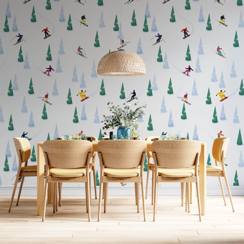Skiers Wallpaper Peel and Stick Wallpaper Removable Winter Seasonal ...