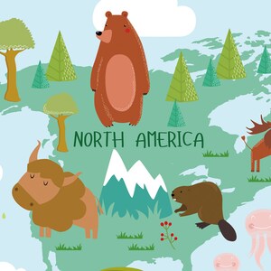 fantastic animal world map wallpaper nursery wall mural removable kids wall paper geography map wall decor self adhesive and Regular paper bild 3