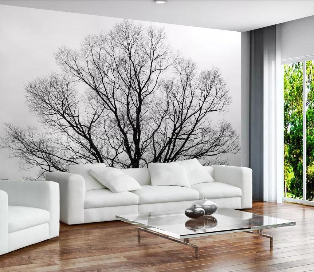 Grey Tree Wallpaper Tree Trunk Wall Paper Removable Gray Etsy