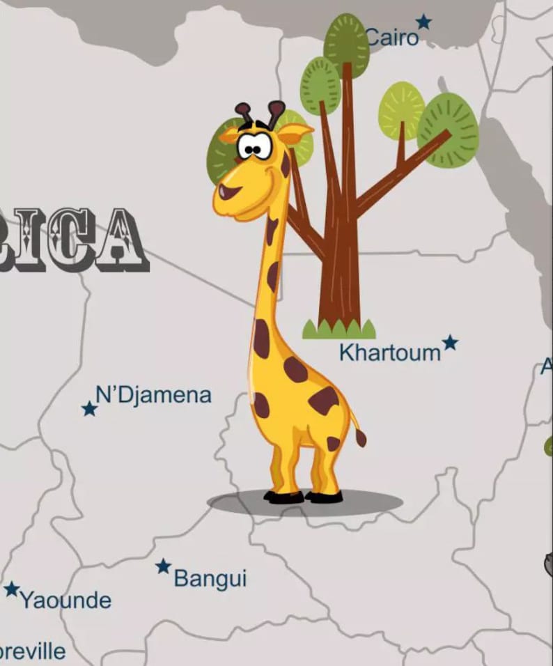 Safari animal world map wallpaper removable fabric nursery decor wallpaper kids wall paper mural gray background map wall print Peel /& Stick