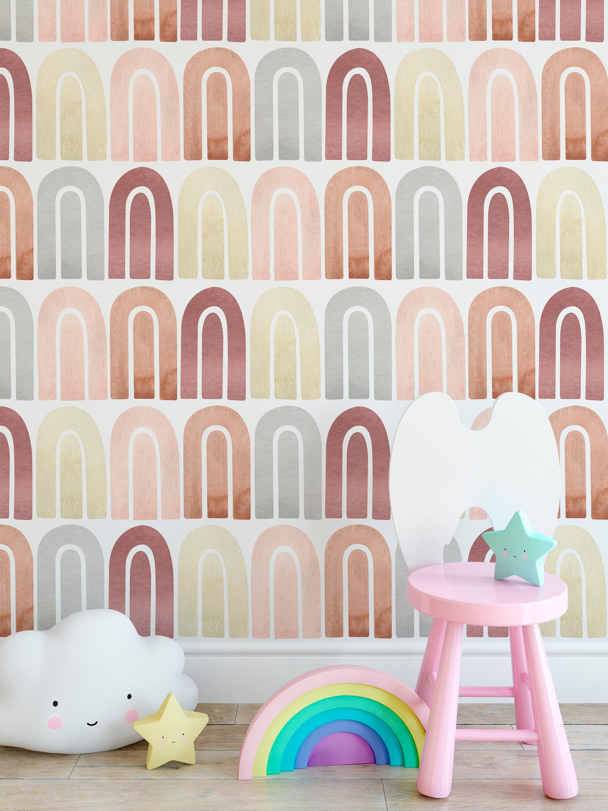 Watercolor Rainbow Shaped Wallpaper Peel and Stick Kids Wallpaper ...