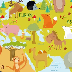 fantastic animal world map wallpaper nursery wall mural removable kids wall paper geography map wall decor self adhesive and Regular paper bild 4