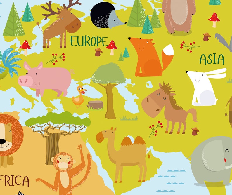 fantastic animal world map wallpaper nursery wall mural removable kids wall paper geography map wall decor self adhesive and Regular paper bild 4