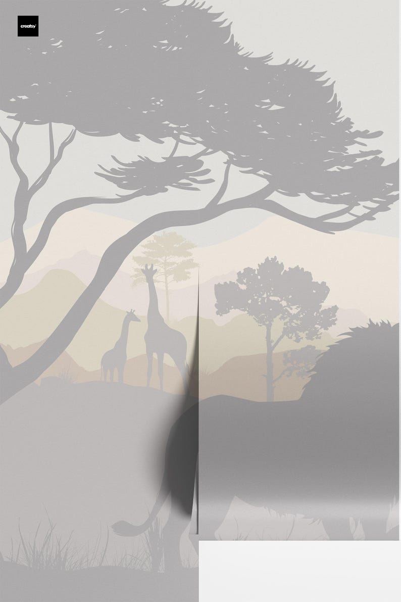 Buy African Safari Nursery Wallpaper,gray Wildlife Sunset Scene