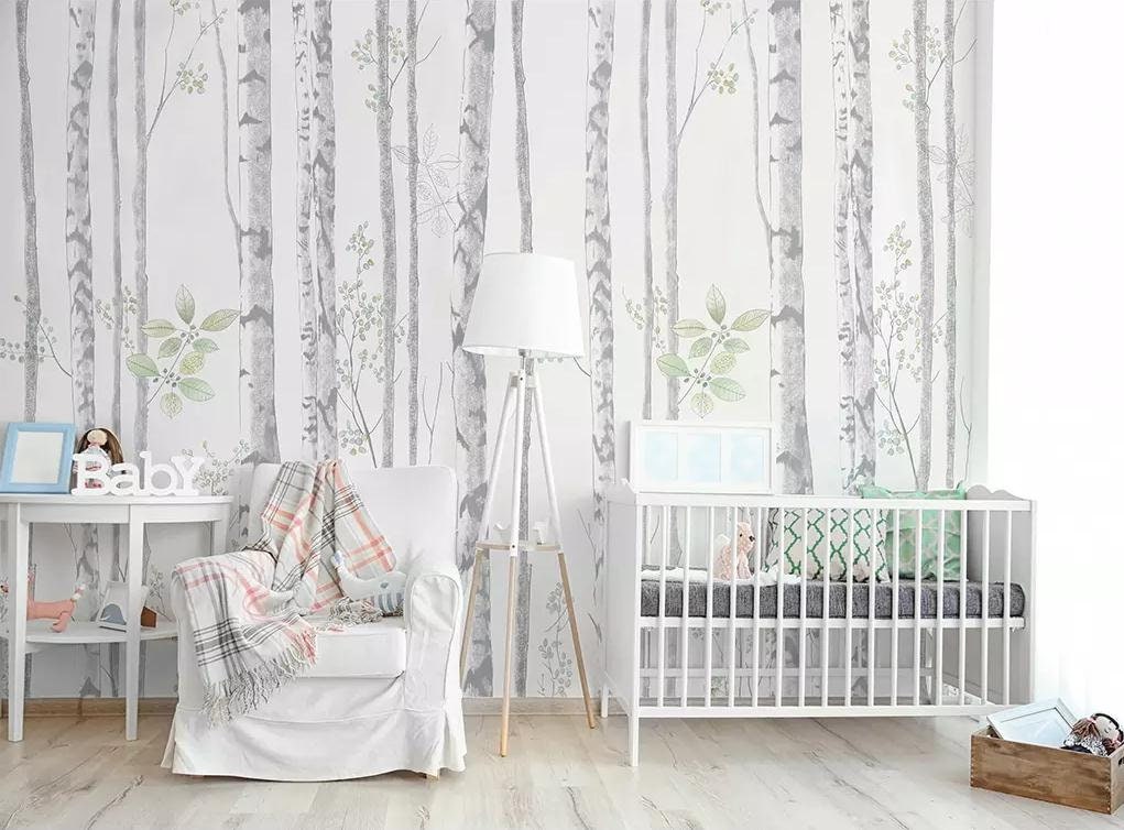 Birch tree wallpaper removable wall mural gray birch bedroom Etsy