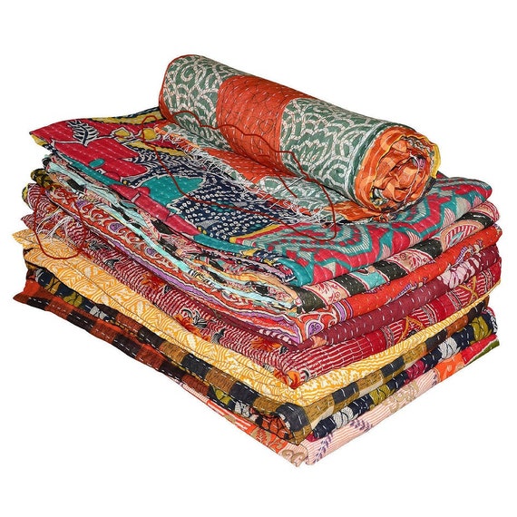 Reversible Vintage Kantha Quilts WHOLESALE LOT 15 PC Heavy Gudri Throws Blankets