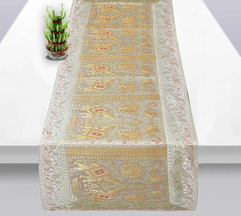 Indian Table Runner Brocade Silk Wedding Party Decor Elephant Etsy