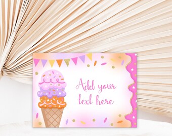 Editable Ice Cream Tent Card Ice Cream Party Food Card Ice Cream Summer Party, EDIT NOW, IC3  id: 12540