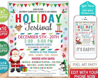 EDITABLE Holiday Festival Flyer School Church Flyer Poster Chirstmas Festival Community Event Pto Pta EDIT NOW, id: 12480