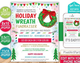 Christmas Wreath Fundraiser Flyer School Church Flyer Poster Chirstmas Festival Community Event Pto Pta EDIT NOW, id: 12489