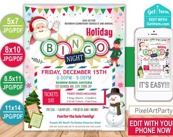 EDITABLE Holiday Bingo Night Flyer School Church Flyer Poster Chirstmas Festival Community Event Pto Pta EDIT NOW, id: 12515