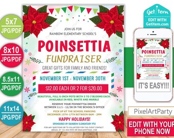 Christmas Poinsettia Fundraiser Flyer School Church Flyer Poster Chirstmas Festival Community Event Pto Pta EDIT NOW, id: 12493