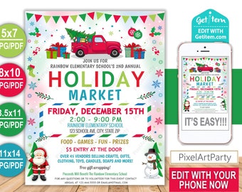 EDITABLE Holiday Market Flyer School Church Flyer Poster Chirstmas Festival Community Event Pto Pta EDIT NOW, id: 12485