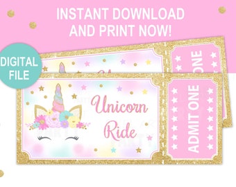 Unicorn Ride Ticket Unicorn Tickets Printable Unicorn Party Instant Download UBP1