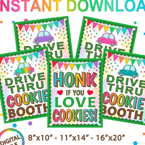 Drive Thru Cookie Booth Sign, Cookie Booth Printable, Drive Thru Booth, Cookie Bake Sale, Cookie Fundraiser, Instant Download