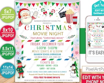 EDITABLE Holiday Movie Night Flyer School Church Flyer Poster Chirstmas Festival Community Event Pto Pta EDIT NOW, id: 12516