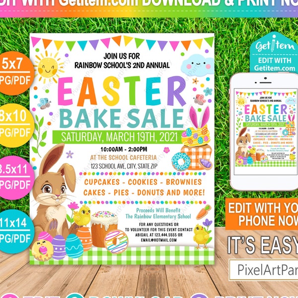 Editable Easter Bake Sale Flyer, Easter Invitation, Charity Non Profit Event, Pto Pta Kids School Church Community Event Flyer, id: 12445