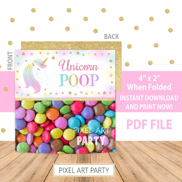 Unicorn Poop Treat Bag Topper, Unicorn Party , Instant Download