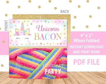 Unicorn Bacon Treat Bag Topper Unicorn Party  Instant Download UBP1