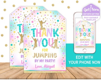 Jump Party Favor Tags, Trampoline Favor Tags, Favor Tags, EDIT NOW, id: 11297