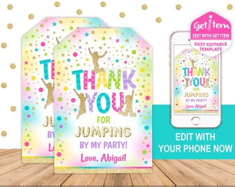 Jump Party Favor Tags, Trampoline Favor Tags, Favor Tags, EDIT NOW, id: 11299