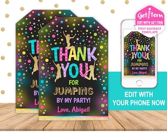 Jump Party Favor Tags, Trampoline Favor Tags, Favor Tags, EDIT NOW, id: 11300