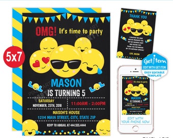 Emoji  Birthday Invitation, Emoji Invitation,  5x7, EDIT NOW, id: 10303_EBI