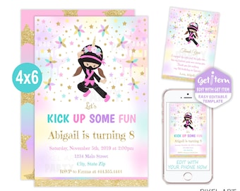 Unicorn Ninja Invitation, Unicorn Invitation, NInja Party, Ninja Invitation, 4x6, EDIT NOW, id: 11018