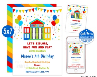 Museum Birthday Invitation, Museum Invitation, Party Invitation, 5x7, EDIT NOW, id: 10658