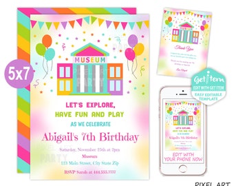 Museum Birthday Invitation, Museum Invitation, Party Invitation, 5x7, EDIT NOW, id: 10660