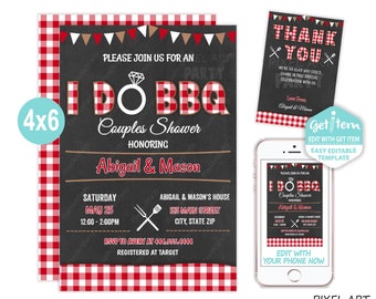 I Do BBQ Invitation Couples Wedding Shower Invitation Bbq Engagement Party, 4x6, EDIT NOW, id: 11328