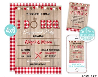 I Do BBQ Engagement Invitation, Bbq Invitation, Engagement Party, 4x6, EDIT NOW, id: 11319