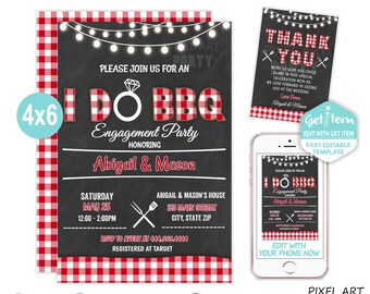 I Do BBQ Engagement Invitation, Bbq Invitation, Engagement Party, 4x6, EDIT NOW, id: 11322