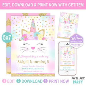 Caticorn Kids Canvas Painting DIY Paint Party Kit- Includes all supplies  with Free Shipping