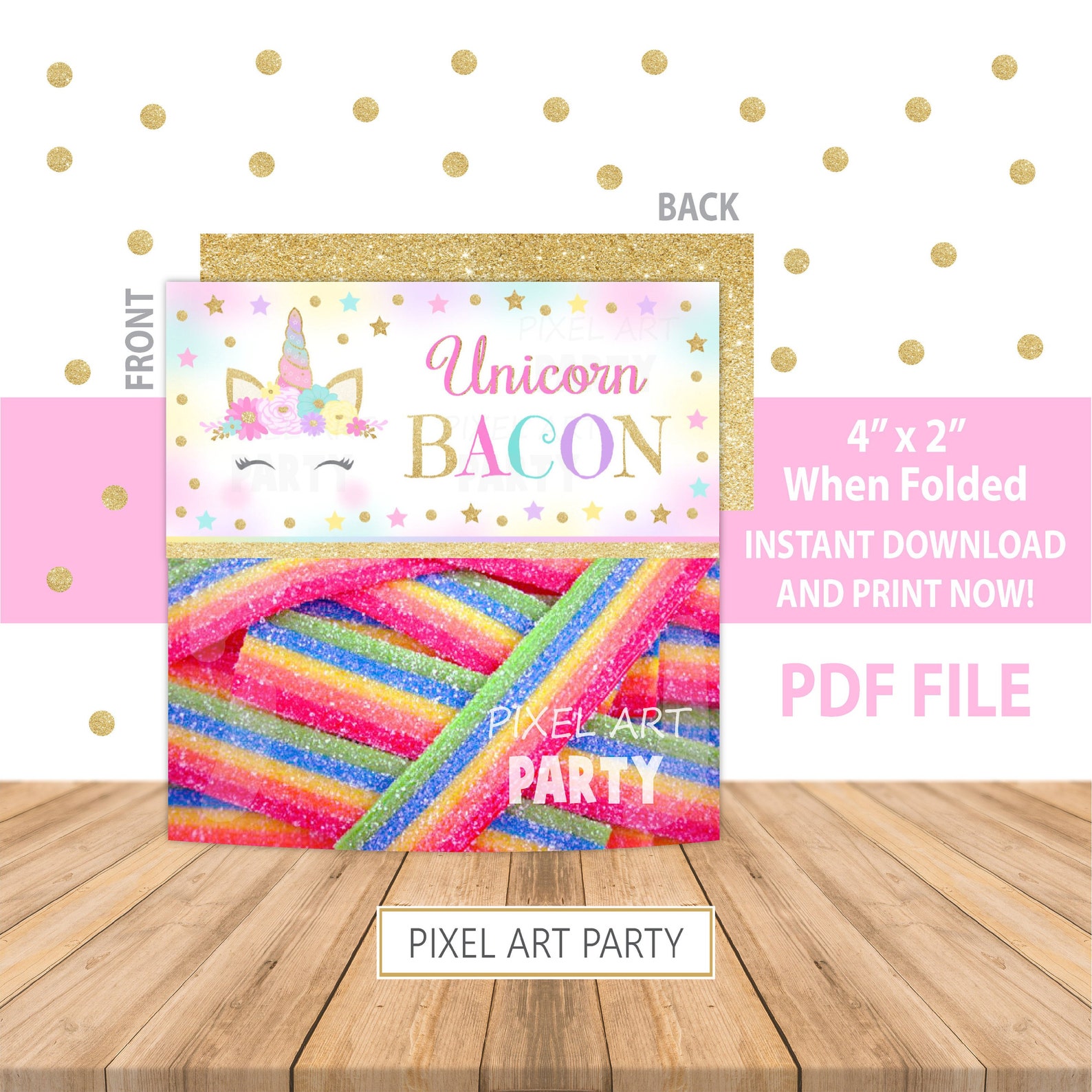 Unicorn Bacon Treat Bag Topper Unicorn Party Instant - Etsy