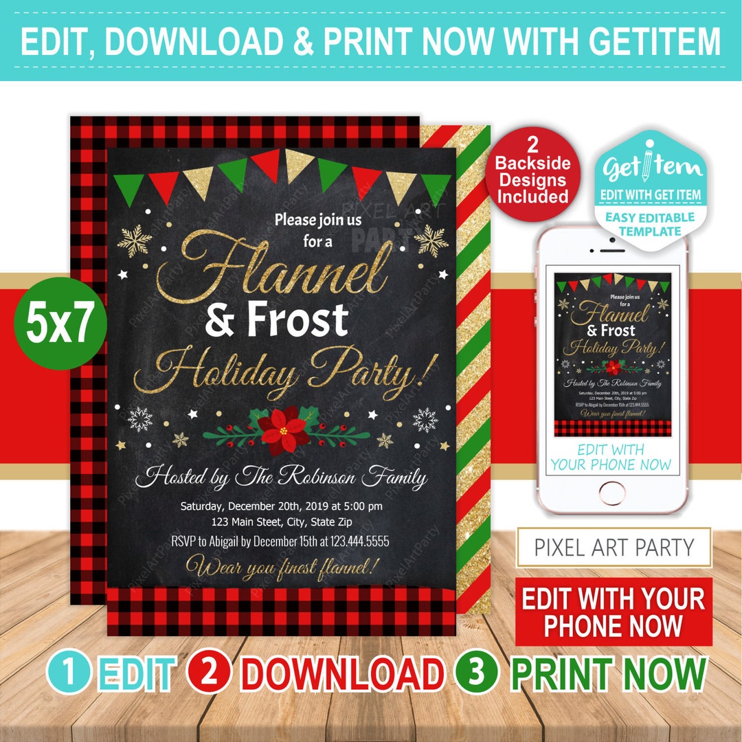 Flannel &amp; Frost Holiday Party Invitation Editable Invitation - Etsy