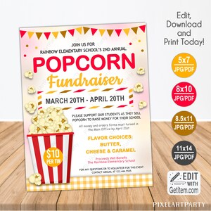 EDITABLE Popcorn Fundraiser Flyer Popcorn Flyer Charity Non Profit ...