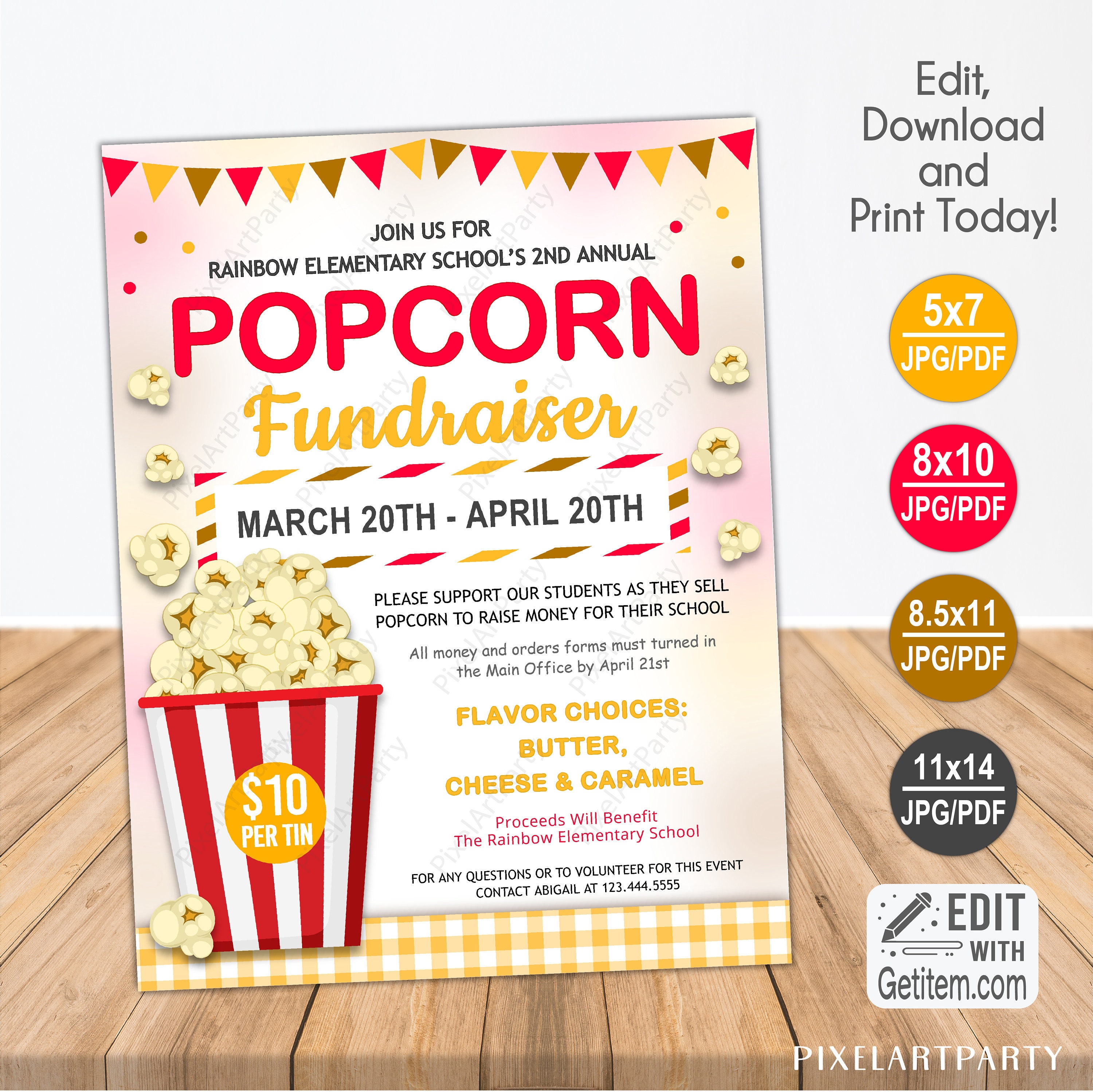 EDITABLE Popcorn Fundraiser Flyer Popcorn Flyer Charity Non Etsy