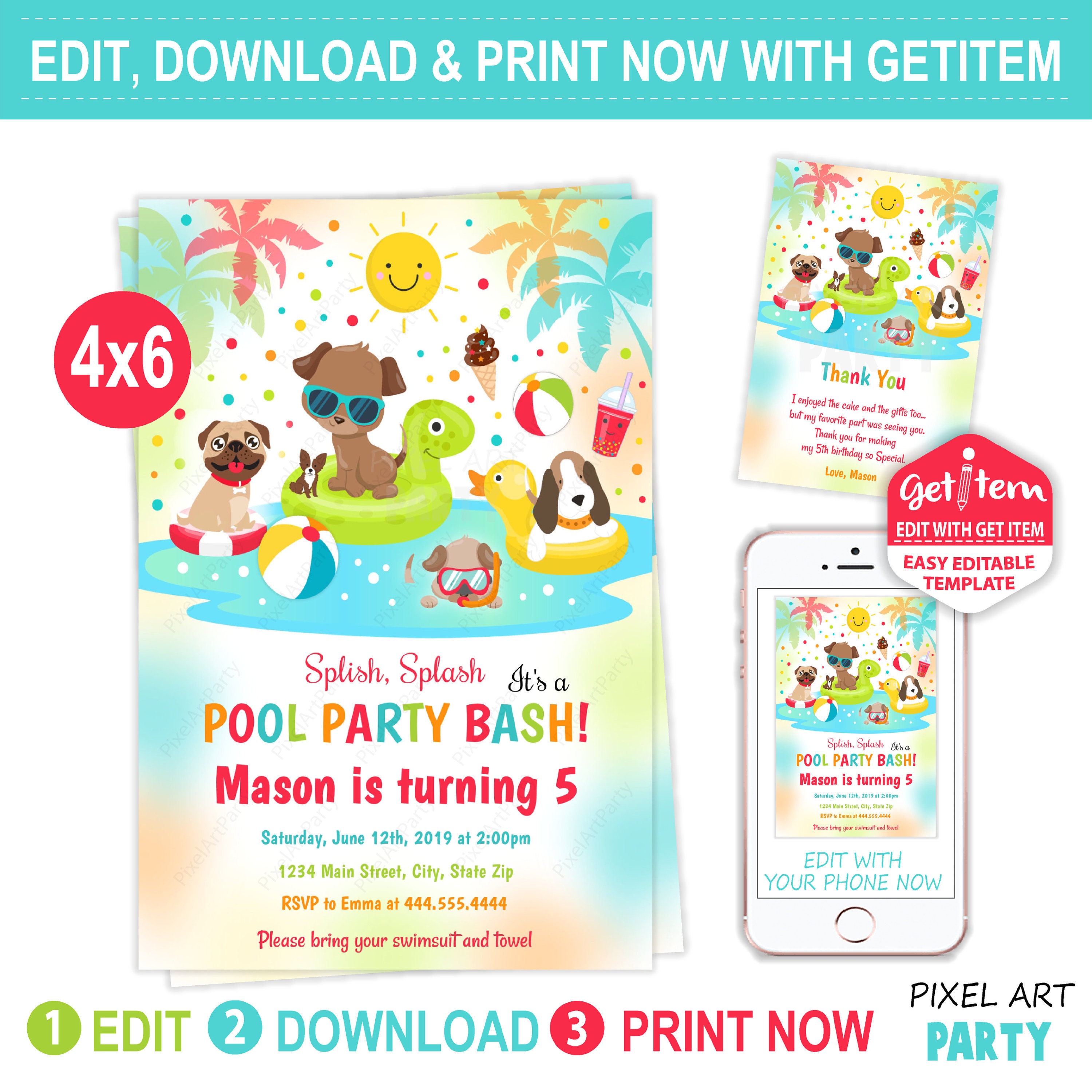 Puppy Pool Party Invitation Puppy Pool Party Pool Party Etsy
