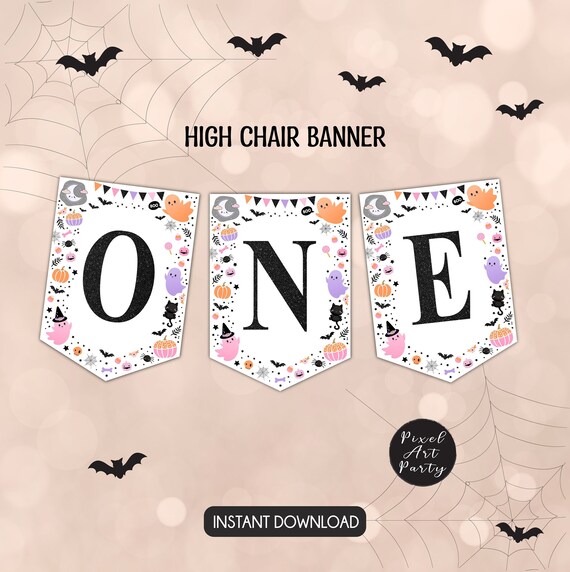 Halloween Pink Ghost Party One High Chair Banner Spooktacular