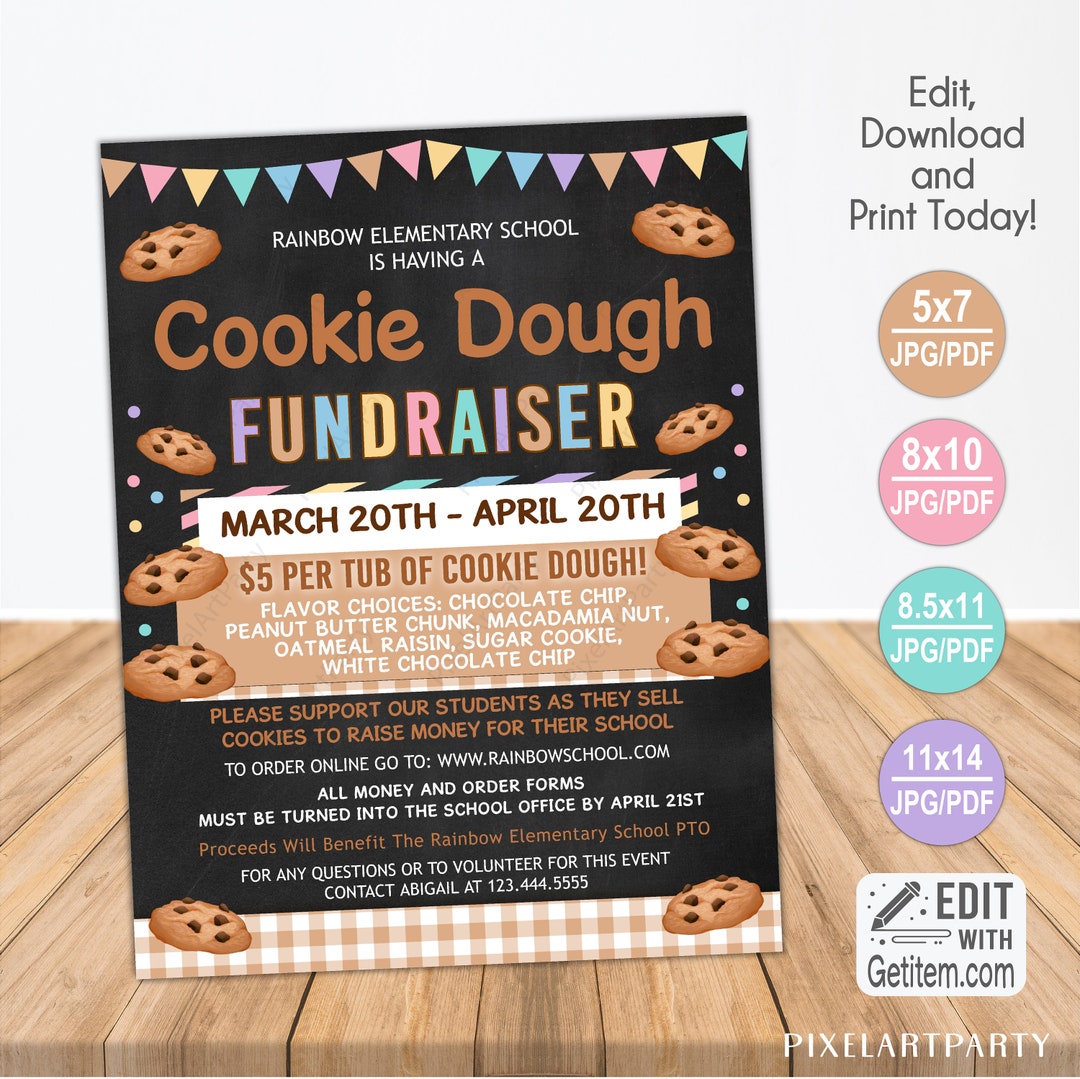 EDITABLE Cookie Dough Fundraiser Flyer Cookie Flyer Charity Non Profit