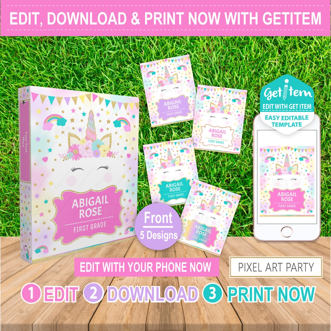 Unicorn Binder Covers and Spines School Binder Covers Back Etsy