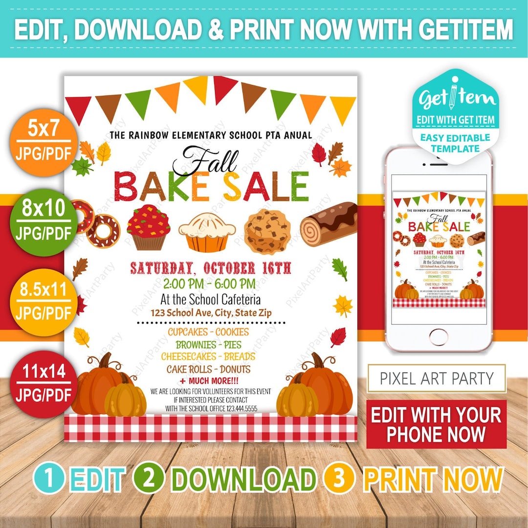 Fall Bake Sale Flyer, Fall Festival Lnvitation, Fall Harvest Poster ...