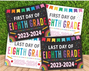 First Day of Eighth Grade 2023 Sign, Rainbow Back to School Chalkboard Sign, First Day of School Sign, Instant Download