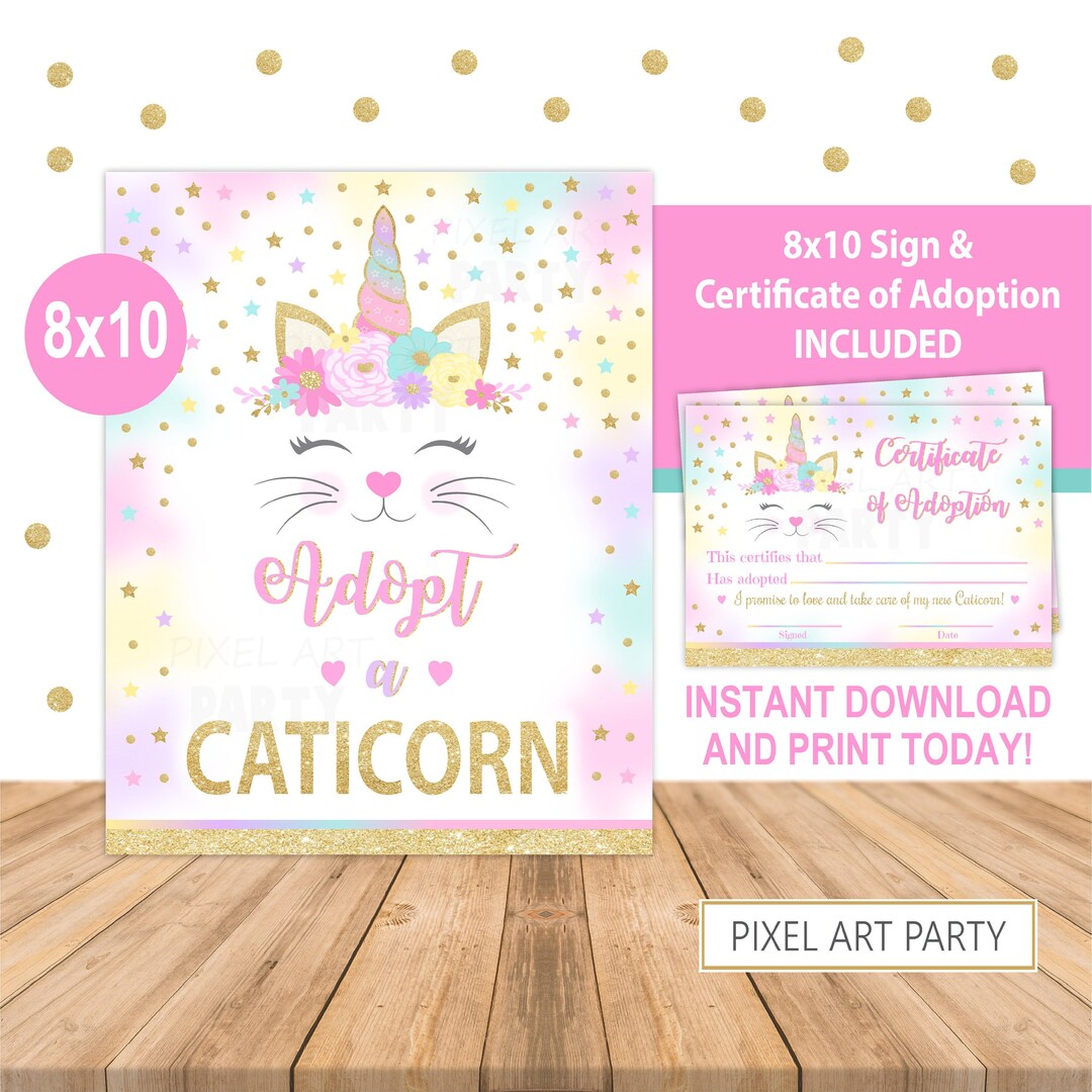 Adopt a Caticorn Sign, Caticorn, Caticorn Party, Instant Download CBI1