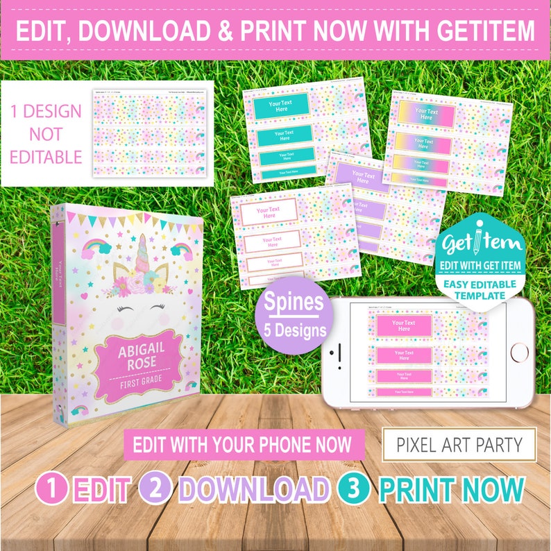 Unicorn Binder Covers and Spines School Binder Covers Back Etsy